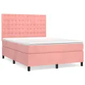 cadre de lit avec matelas Rose 140x200 cm Velours