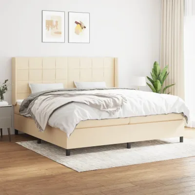 cadre de lit avec matelas Crème 200x200 cm Tissu