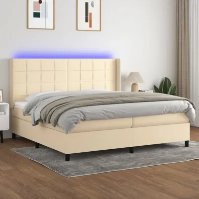 cadre de lit matelas et LED Crème 200x200 cm Tissu
