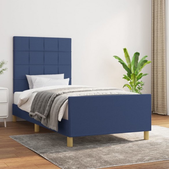 Cadre de lit sans matelas bleu 90x200 cm tissu