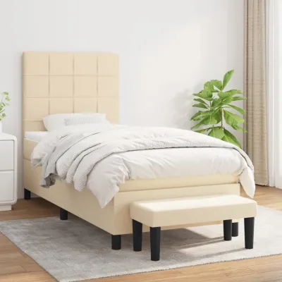 cadre de lit avec matelas Crème 80x200 cm Tissu