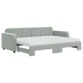 Lit de jour avec gigogne et matelas gris clair 80x200cm velours