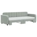 Lit de jour avec gigogne et matelas gris clair 80x200cm velours