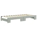 Lit de jour avec gigogne et matelas gris clair 80x200cm velours