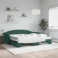 Lit de jour et gigogne et matelas vert foncé 100x200 cm velours