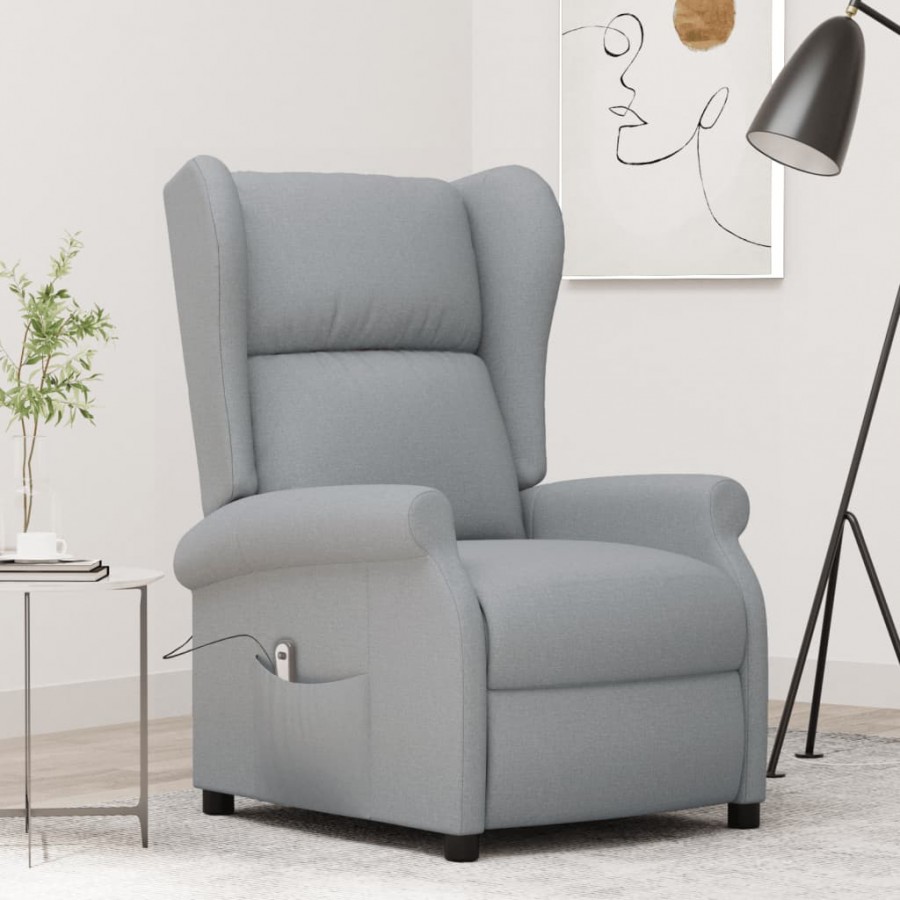 Fauteuil inclinable électrique à oreilles gris clair tissu