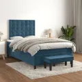 cadre de lit et matelas Bleu foncé 120x200cm Velours