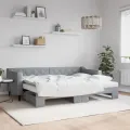 Lit de jour avec gigogne et matelas gris clair 80x200 cm tissu