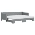 Lit de jour avec gigogne et matelas gris clair 80x200 cm tissu