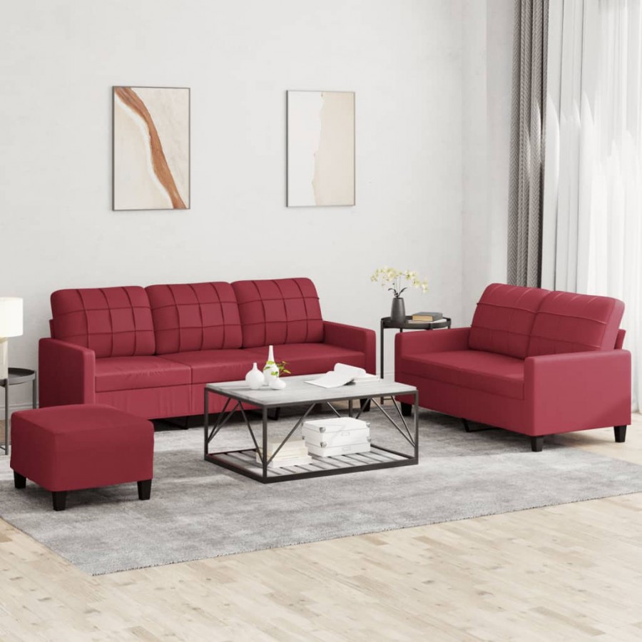 Ensemble de canapés 3 pcs et coussins Rouge bordeaux Similicuir