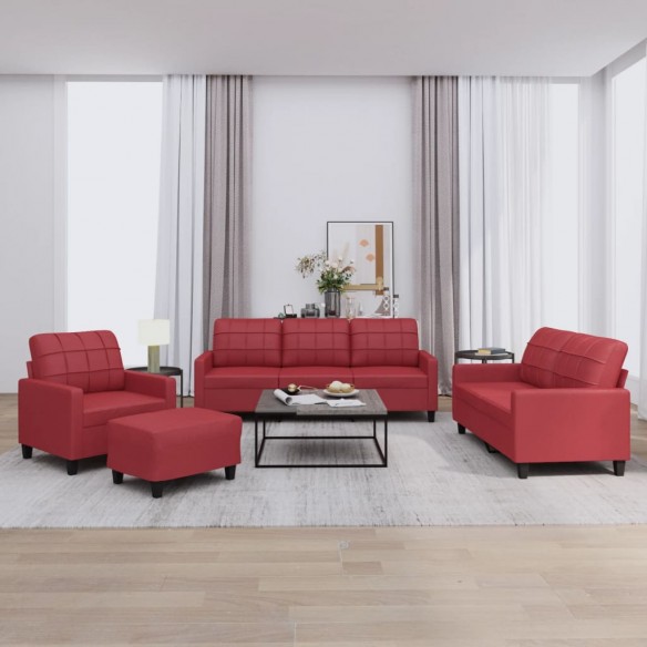 Ensemble de canapés 4 pcs et coussins Rouge bordeaux Similicuir