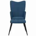 Chaise de relaxation avec tabouret Bleu Tissu