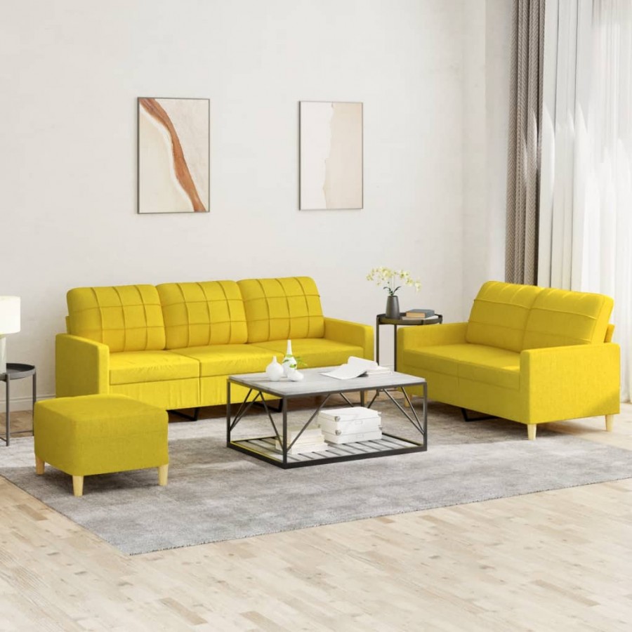 Ensemble de canapés 3 pcs avec coussins Jaune clair Tissu