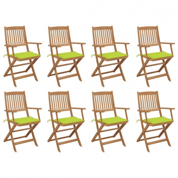 Chaises pliables d'extérieur et coussins lot de 8 Bois d'acacia