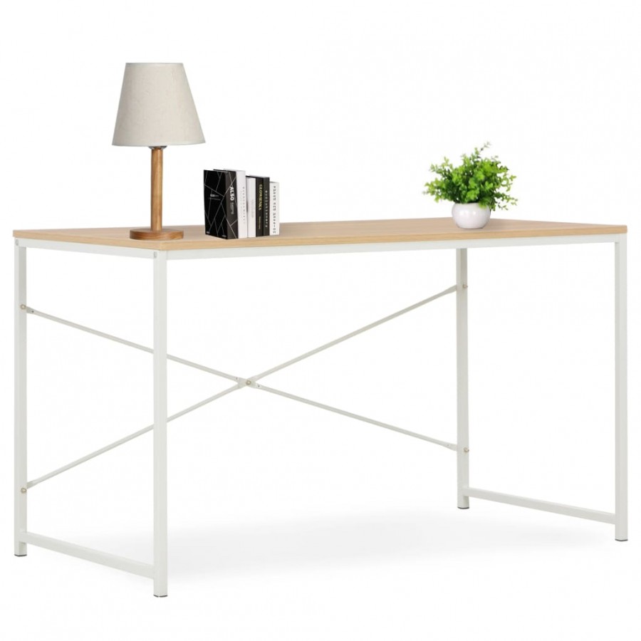 Bureau d'ordinateur Blanc et chêne 120 x 60 x 70 cm