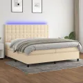 cadre de lit et matelas et LED Crème 200x200cm Tissu