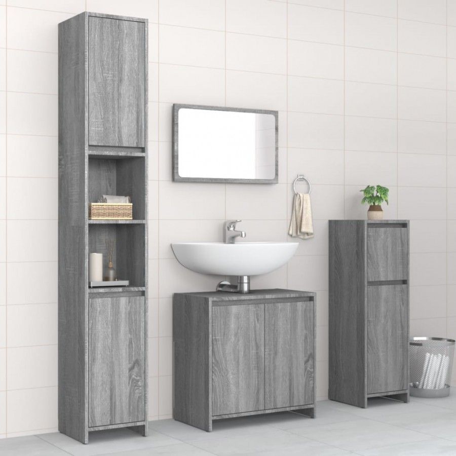 Ensemble de meubles de salle de bain 4 pcs Sonoma gris