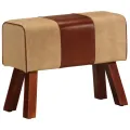 Banc saut de cheval 58 cm marron cuir véritable et manguier