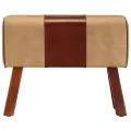 Banc saut de cheval 58 cm marron cuir véritable et manguier