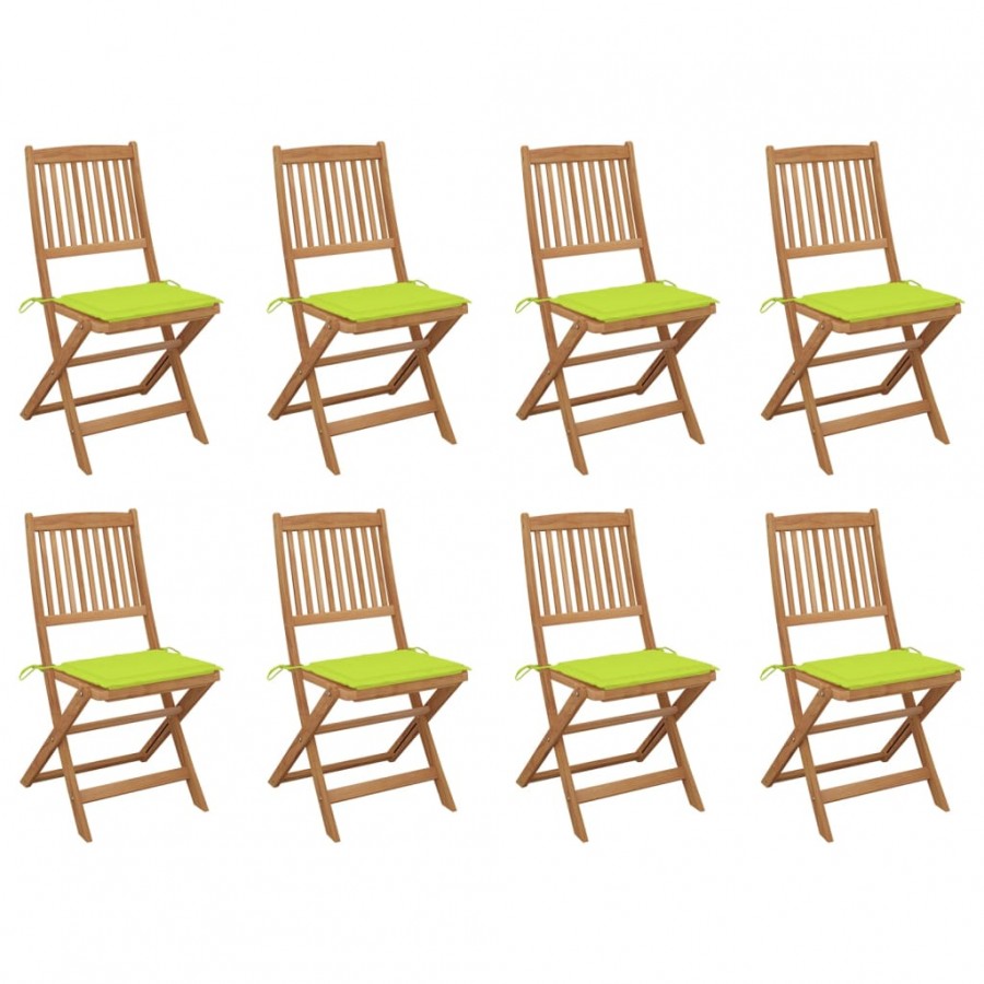 Chaises pliables d'extérieur et coussins lot de 8 Bois d'acacia