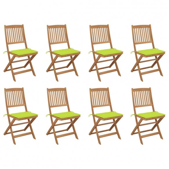 Chaises pliables d'extérieur et coussins lot de 8 Bois d'acacia