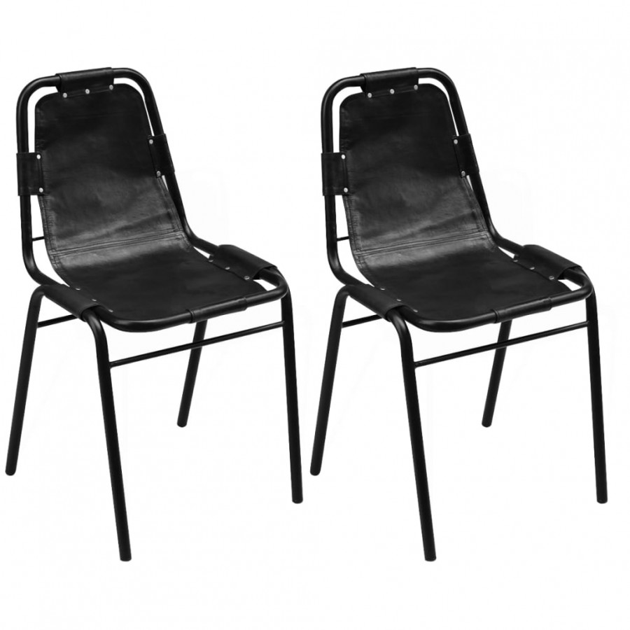 Chaises à manger lot de 2 noir cuir véritable