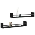 Étagères murales avec barres 2 pcs noir 80x16x14 cm