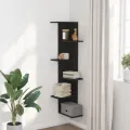 Étagère d'angle murale noir 36,5x36,5x140 cm bois d'ingénierie
