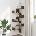 Étagère d'angle murale chêne marron 45x45x147cm bois ingénierie
