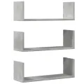 Étagères murales 3 pcs gris béton 58x18x18 cm bois d'ingénierie