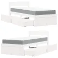 Lit avec tiroirs et matelas blanc 100x200 cm bois massif de pin