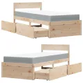 Lit avec tiroirs et matelas 90x200 cm bois massif de pin