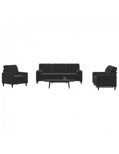 Ensemble de canapés 3pcs et coussins et traversins noir velours