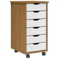 Armoire roulante avec tiroirs MOSS bois de pin marron miel