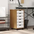 Armoire roulante avec tiroirs MOSS bois de pin marron miel