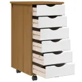 Armoire roulante avec tiroirs MOSS bois de pin marron miel
