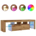 Meuble TV avec lumières LED chêne artisanal bois d'ingénierie