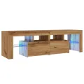 Meuble TV avec lumières LED chêne artisanal bois d'ingénierie