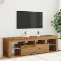 Meuble TV avec lumières LED chêne artisanal bois d'ingénierie