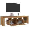 Meuble TV avec lumières LED chêne artisanal bois d'ingénierie