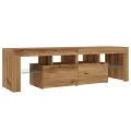 Meuble TV avec lumières LED chêne artisanal bois d'ingénierie