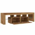 Meuble TV avec lumières LED chêne artisanal bois d'ingénierie