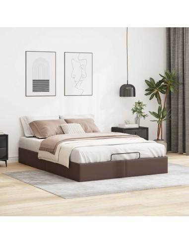 Cadre de lit ottoman sans matelas marron 140x200 cm similicuir