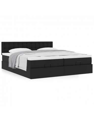  Cadre de lit ottoman avec matelas noir 160x200 cm similicuir