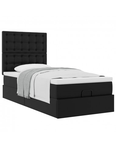 Cadre de lit ottoman avec matelas noir 80x200 cm similicuir