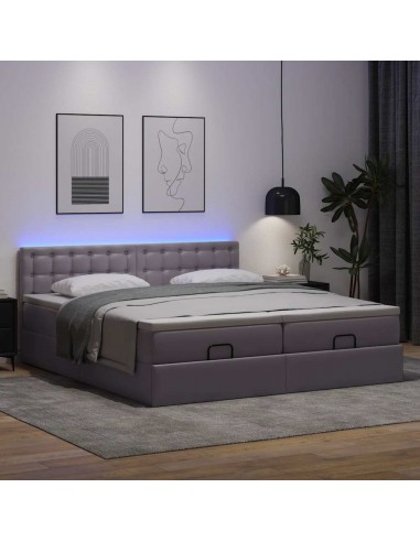  Cadre de lit ottoman avec matelas gris 160x200 cm similicuir