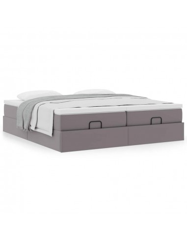  Cadre de lit ottoman avec matelas gris 160x200 cm similicuir