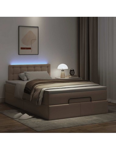 Cadre de lit ottoman et matelas cappuccino 120x190cm similicuir