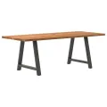 Table à manger marron clair bois de chêne massif rectangulaire