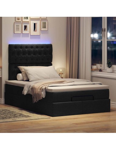 Cadre de lit ottoman avec matelas noir 120x200cm tissu